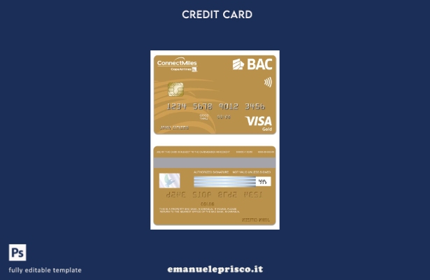 modello di carta oro visto Nicaragua BAC Bank stile verificato