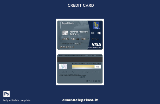 modello di carta platino per affari con visto Barbados Royal Bank in stile verif
