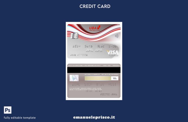modello di carta platino per visto bancario Guinea UBA in stile verificato