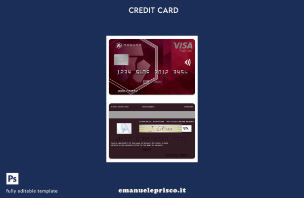 modello di carta platino visto Monaco Bank of Monaco stile verificato