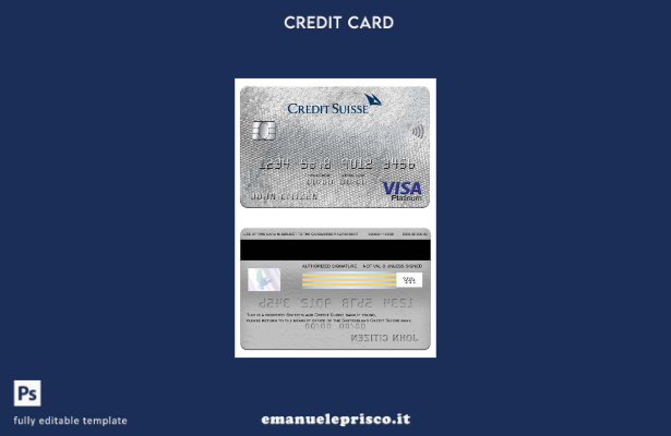 modello di carta platino visto bancario Svizzera Credit Suisse in stile verifica