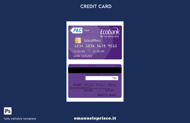 modello di carta prepagata Benin Ecobank SalaryXpress in stile verificato
