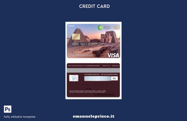 modello di carta prepagata visto Sudan Bank of Khartoum in stile verificato
