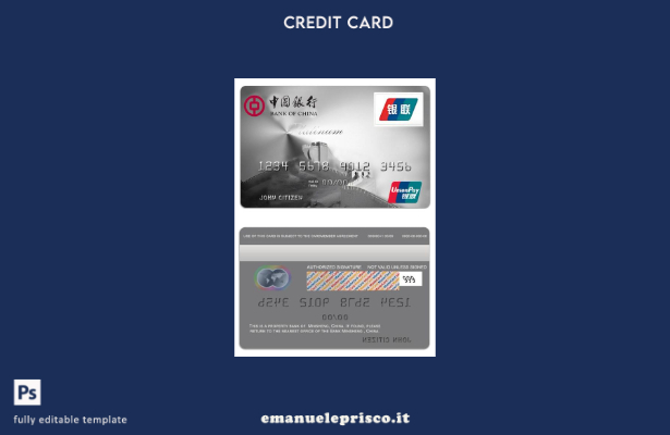 modello di carta unionpay platino della China Bank of China in stile verificato
