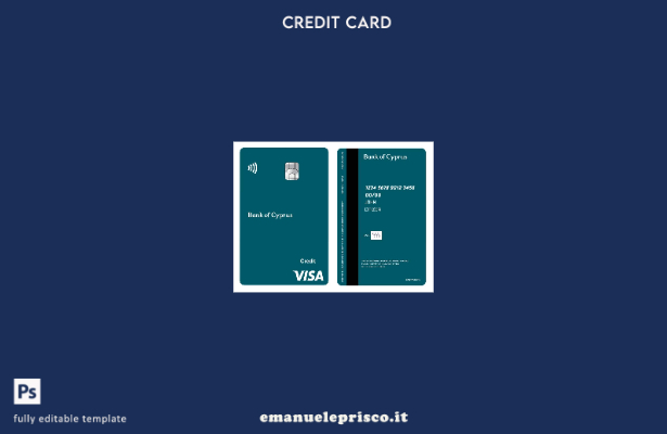 modello di carta verticale di credito visto della Banca di Cipro in stile verifi