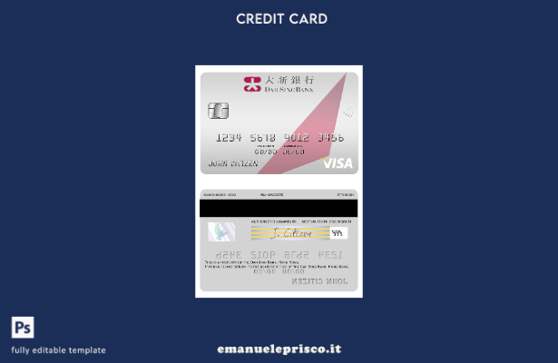 modello di carta visto Hong Kong Dah Sing Bank in stile verificato