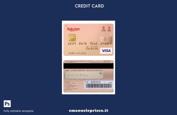 modello di carta visto Japan Rakuten Bank in stile verificato
