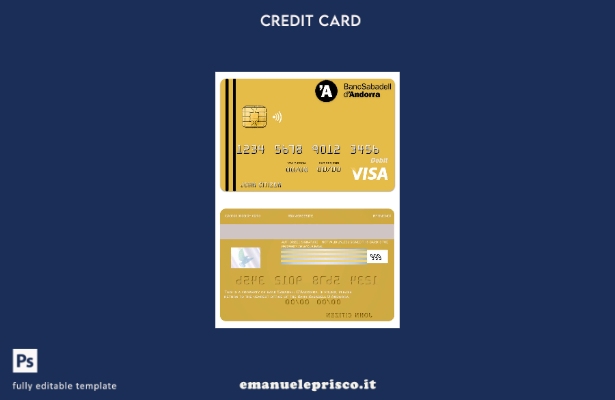 modello di carta visto bancario Andorra Bank Sabadell in stile verificato
