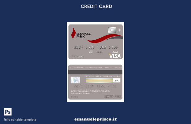 modello di carta visto bancario Austria Bawag PSK in stile verificato
