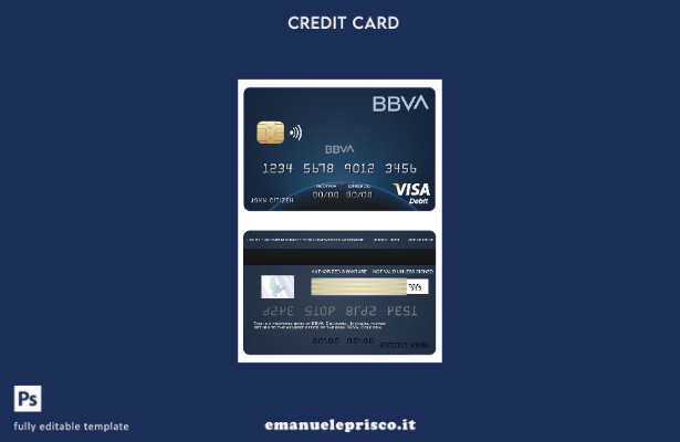 modello di carta visto bancario Colombia BBVA in stile verificato