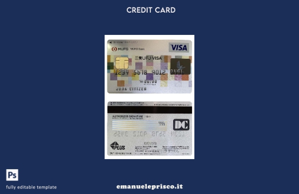 modello di carta visto bancario giapponese Mufg in stile verificato