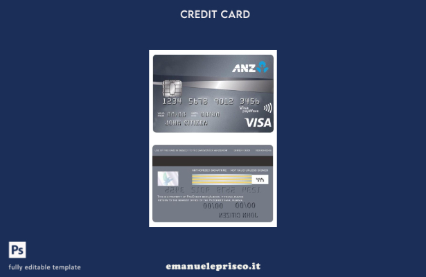 modello di carta visto di credito Australia ANZ Platinum in stile verificato