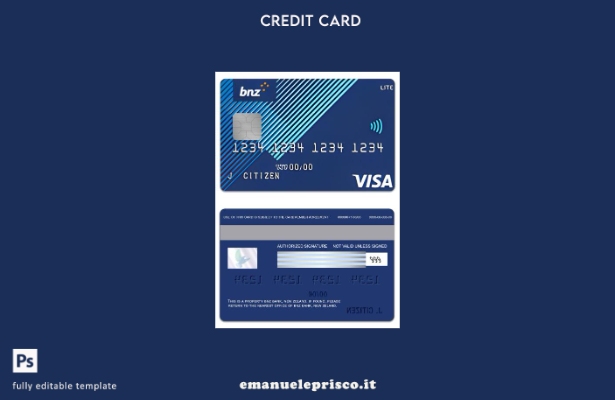 modello di carta visto lite della Nuova Zelanda BNZ Bank in stile verificato