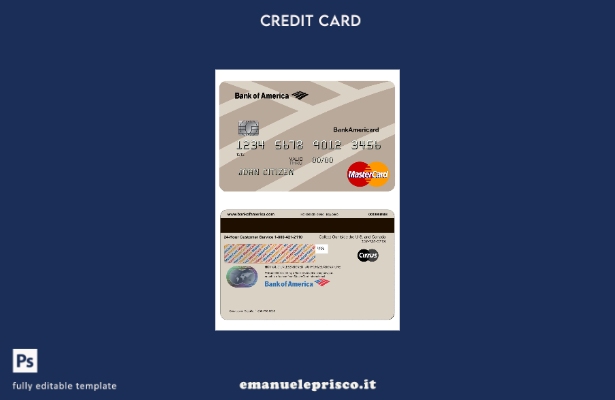 modello di mastercard bancaria USA Bank of America in stile verificato