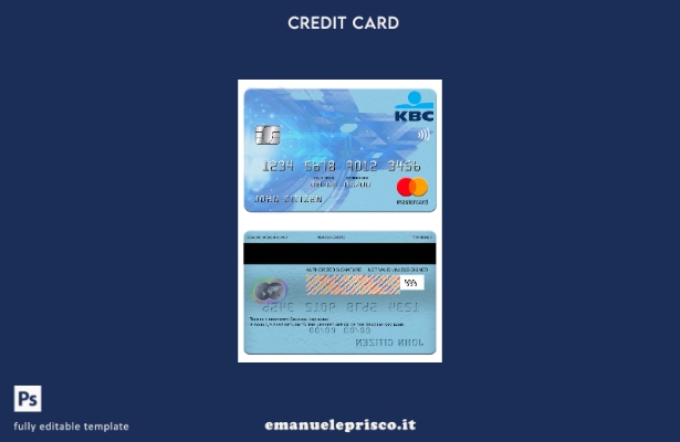 modello di mastercard bancaria belga KBC in stile verificato