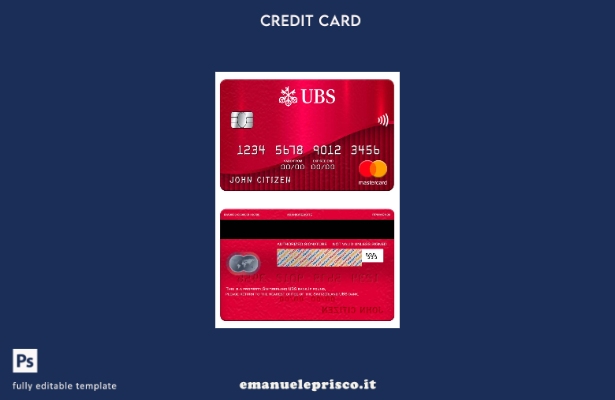 modello di mastercard bancaria svizzera UBS in stile verificato