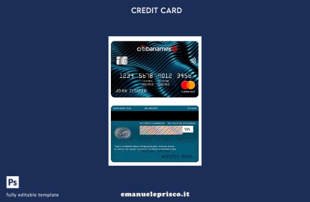 modello di mastercard bancario Messico Citibanamex in stile verificato