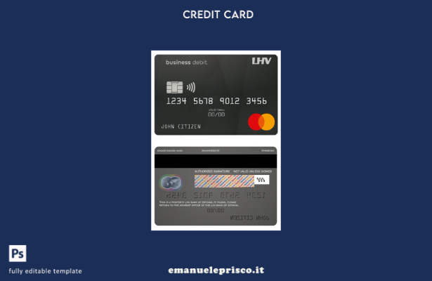 modello di mastercard di debito aziendale bancario Estonia LHV in stile verifica