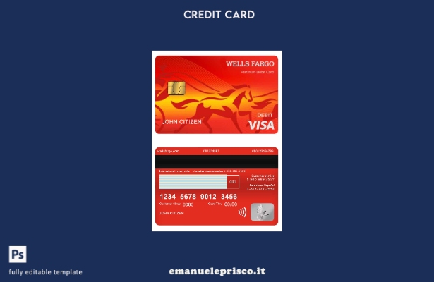 modello di versione della carta di debito visto bancario USA Wells Fargo in stil