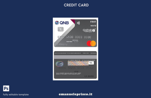 modello mastercard con marchio Qatar QNB Bank Qatar Airways Co in stile verifica