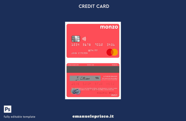 stile verificato Modello mastercard di debito bancario Monzo del Regno Unito