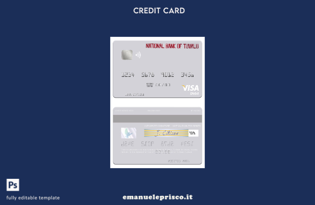 stile verificato modello di carta di debito visto della Banca nazionale di Tuval