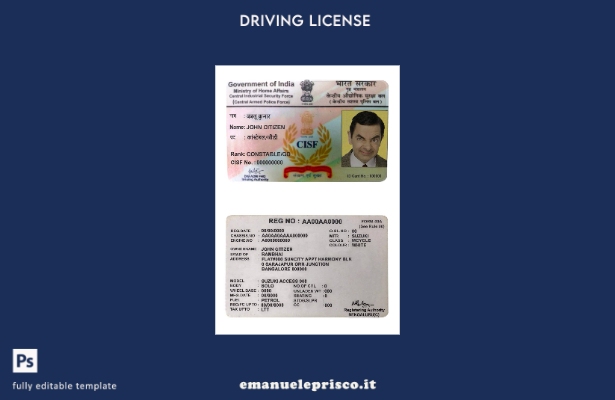 verified style Modello di patente di guida CISF India in stile verificato template