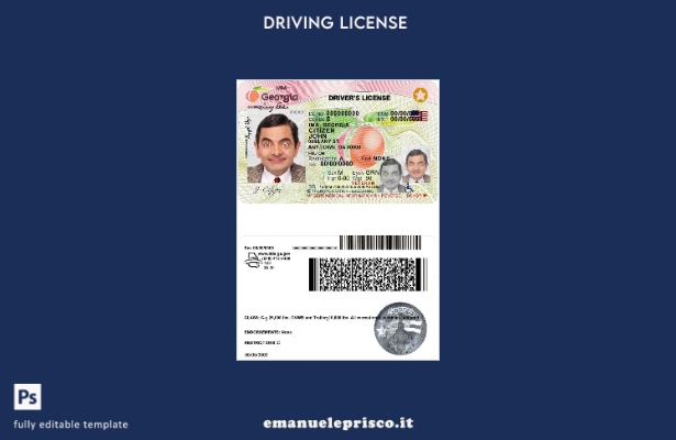 verified style Modello di patente di guida USA Georgia () in stile verificato template