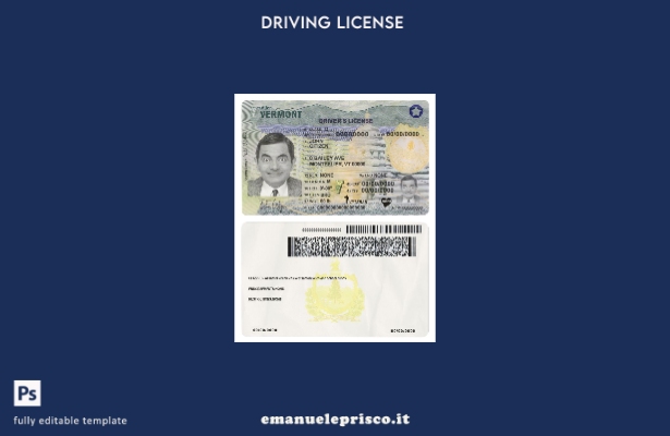 verified style Modello di patente di guida USA Vermont in stile verificato ( presente). template