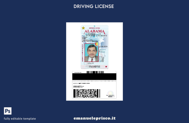 verified style Patente di guida USA Alabama stile verificato secondo il modello template