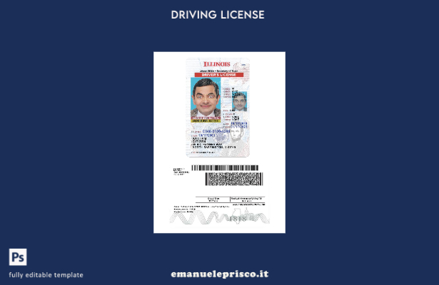 verified style Patente di guida USA Illinois stile verificato secondo il modello template