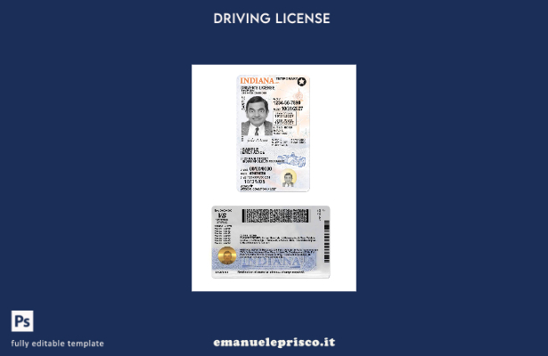 verified style Patente di guida USA Indiana stile verificato secondo il modello template