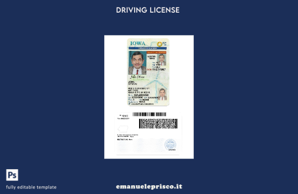 verified style Patente di guida USA Iowa stile verificato secondo il modello template