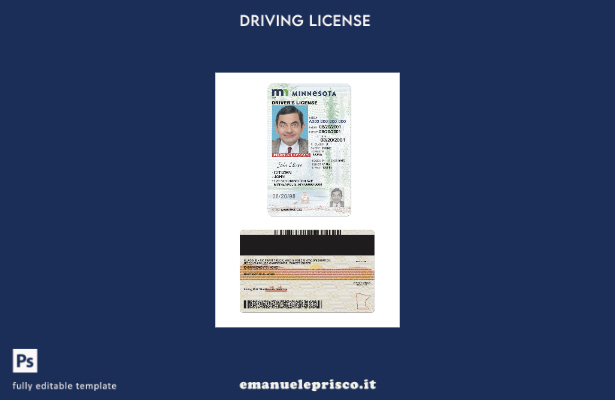 verified style Patente di guida USA Minnesota stile verificato secondo il modello template