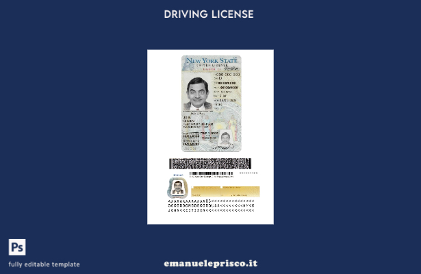verified style Patente di guida USA New York stile verificato secondo il modello template