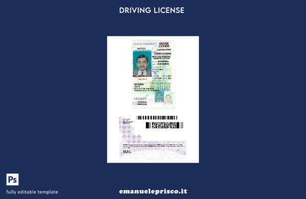 verified style Patente di guida USA North Carolina stile verificato secondo il modello template
