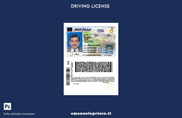 verified style Patente di guida USA North Dakota stile verificato modello attuale template