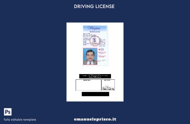 verified style Patente di guida USA Virginia stile verificato secondo il modello template