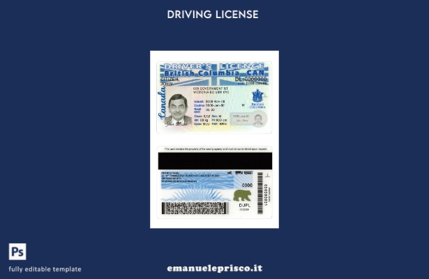 verified style modello di nuova versione della patente di guida Canada British Columbia stile v template