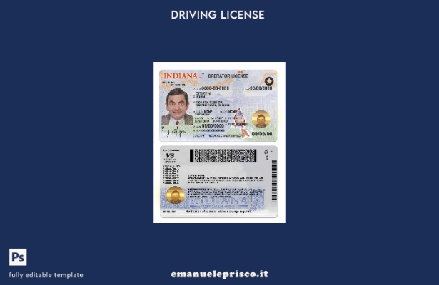 verified style modello di patente di guida (operatore) stile verificato USA Indiana ( presente template