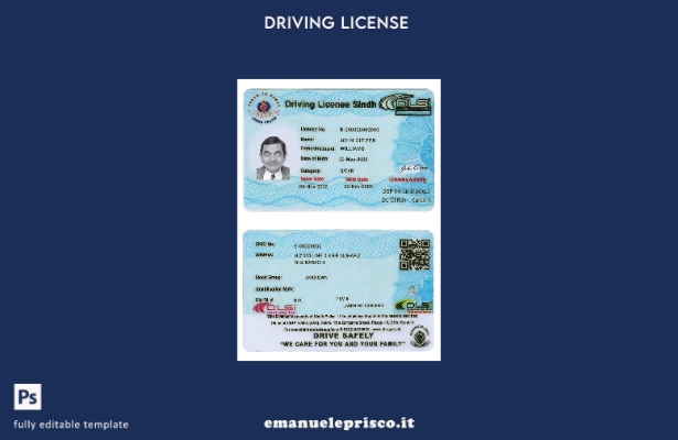 verified style modello di patente di guida (presente) della provincia del Pakistan Sindh in sti template