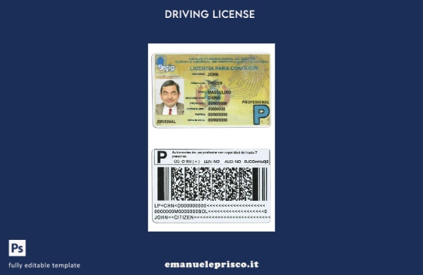 verified style modello di patente di guida Bolivia stile verificato template