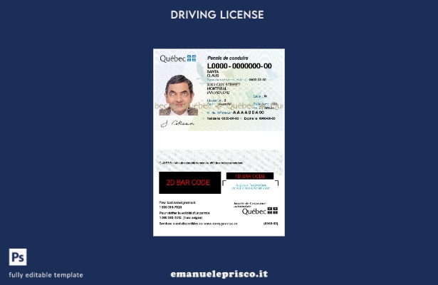verified style modello di patente di guida Canada Quebec stile verificato template