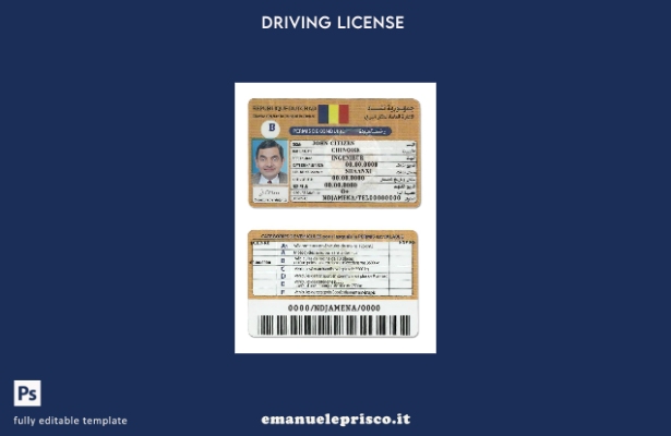 verified style modello di patente di guida Ciad (Republique du Tchad) in stile verificato template
