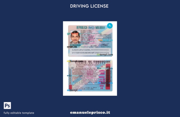 verified style modello di patente di guida Moldova in stile verificato template