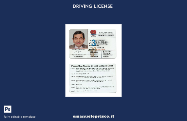 verified style modello di patente di guida Papua Nuova Guinea stile verificato template