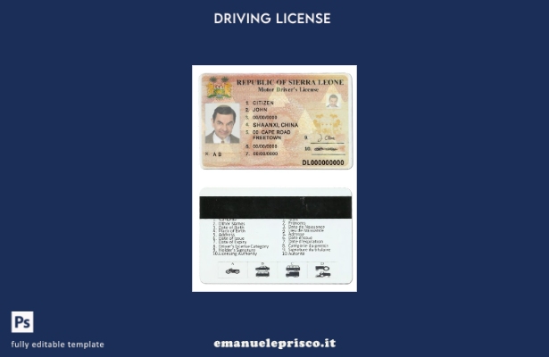 verified style modello di patente di guida Sierra Leone in stile verificato template
