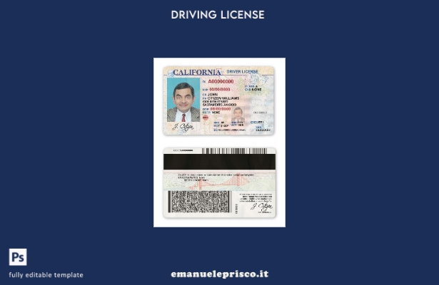 verified style modello di patente di guida USA California in stile verificato template