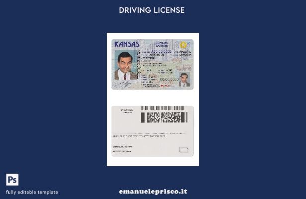 verified style modello di patente di guida USA Kansas in stile verificato template