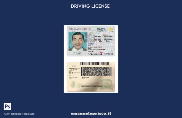 verified style modello di patente di guida USA Massachusetts stile verificato template